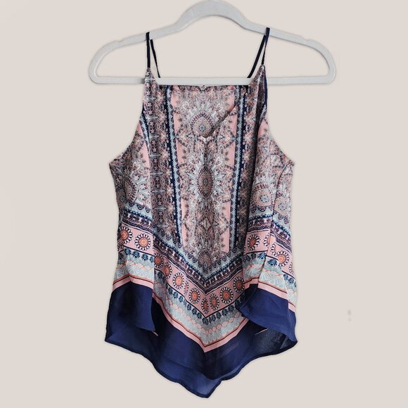 I.N. San Francisco Paisley Handkerchief Top in Pink and Blue - Picture 1 of 7